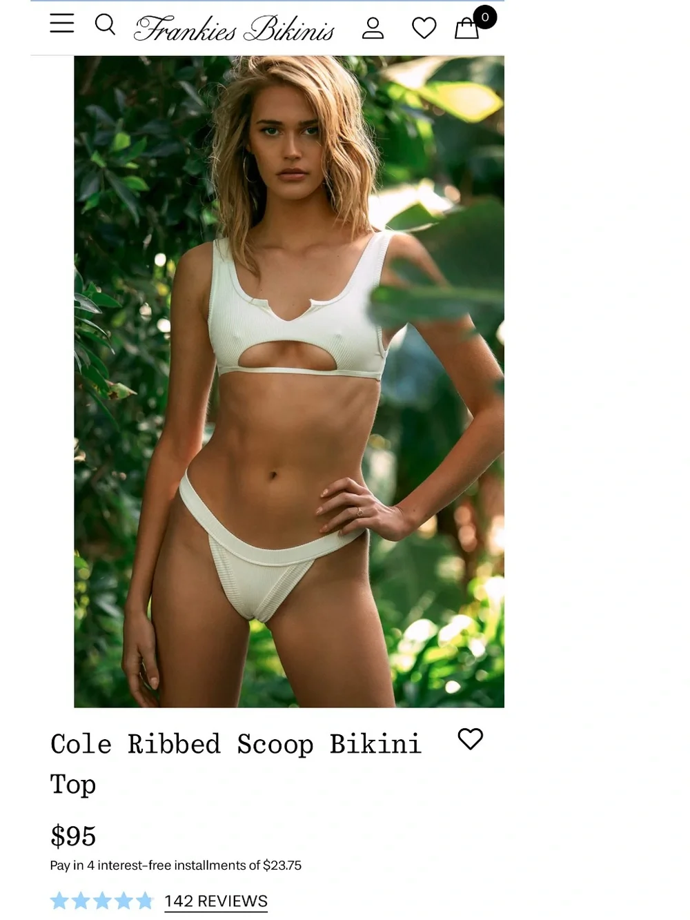 Frankie’s Bikinis Cole Ribbed Scoop Bikini Top- Tan
